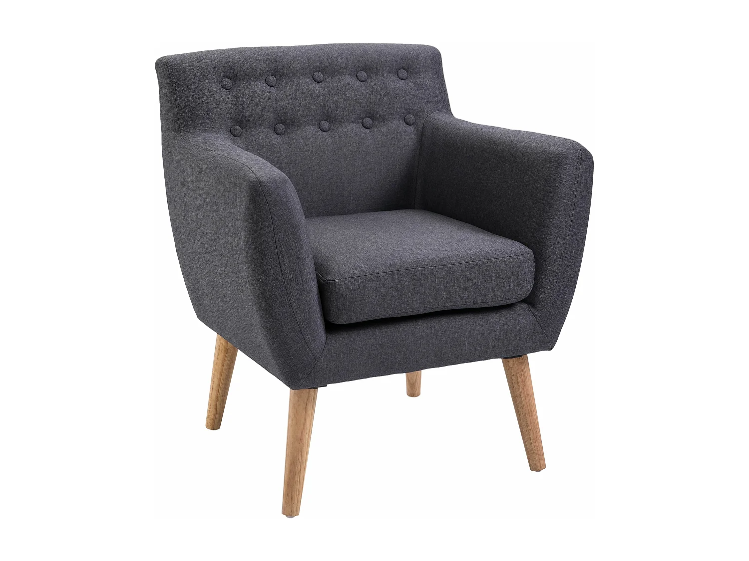 Poltrona Moderna para Sala de Estar e Dormitório com Apoio para Braços e Pés em Madeira - Sofá Individual Cinza Escuro 68x58,5x76 cm