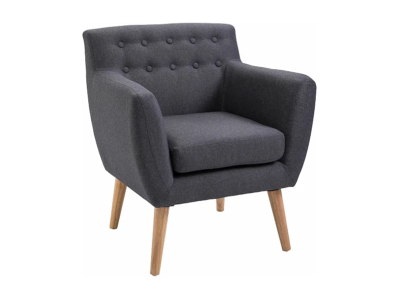 Poltrona Moderna para Sala de Estar e Dormitório com Apoio para Braços e Pés em Madeira - Sofá Individual Cinza Escuro 68x58,5x76 cm