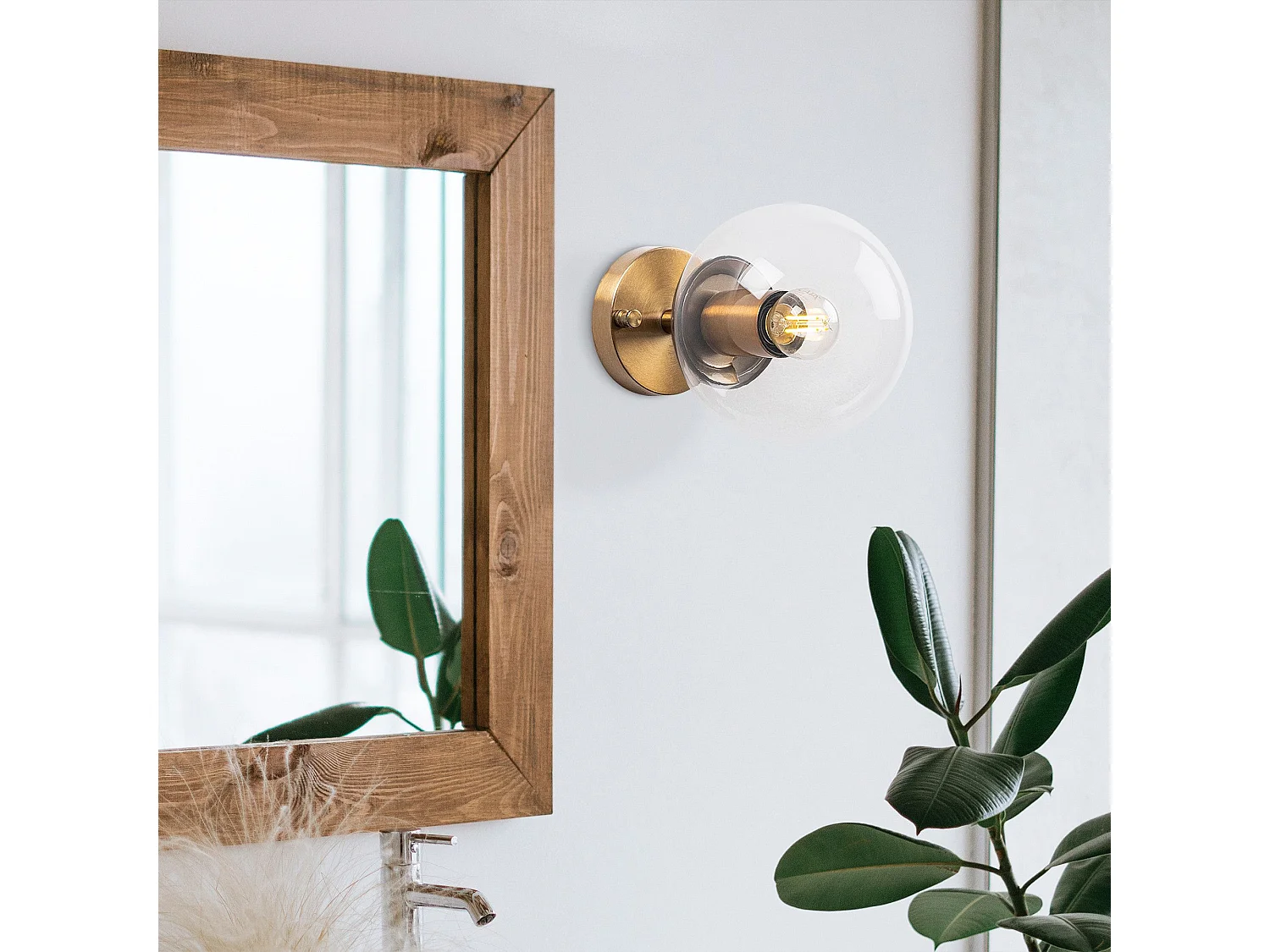 Applique murale Bulla Ø15cm Verre Transparent et Métal Or antique