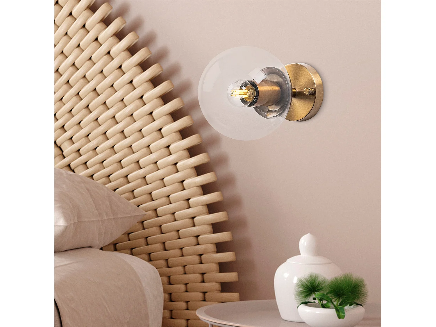 Applique murale Bulla Ø15cm Verre Transparent et Métal Or antique