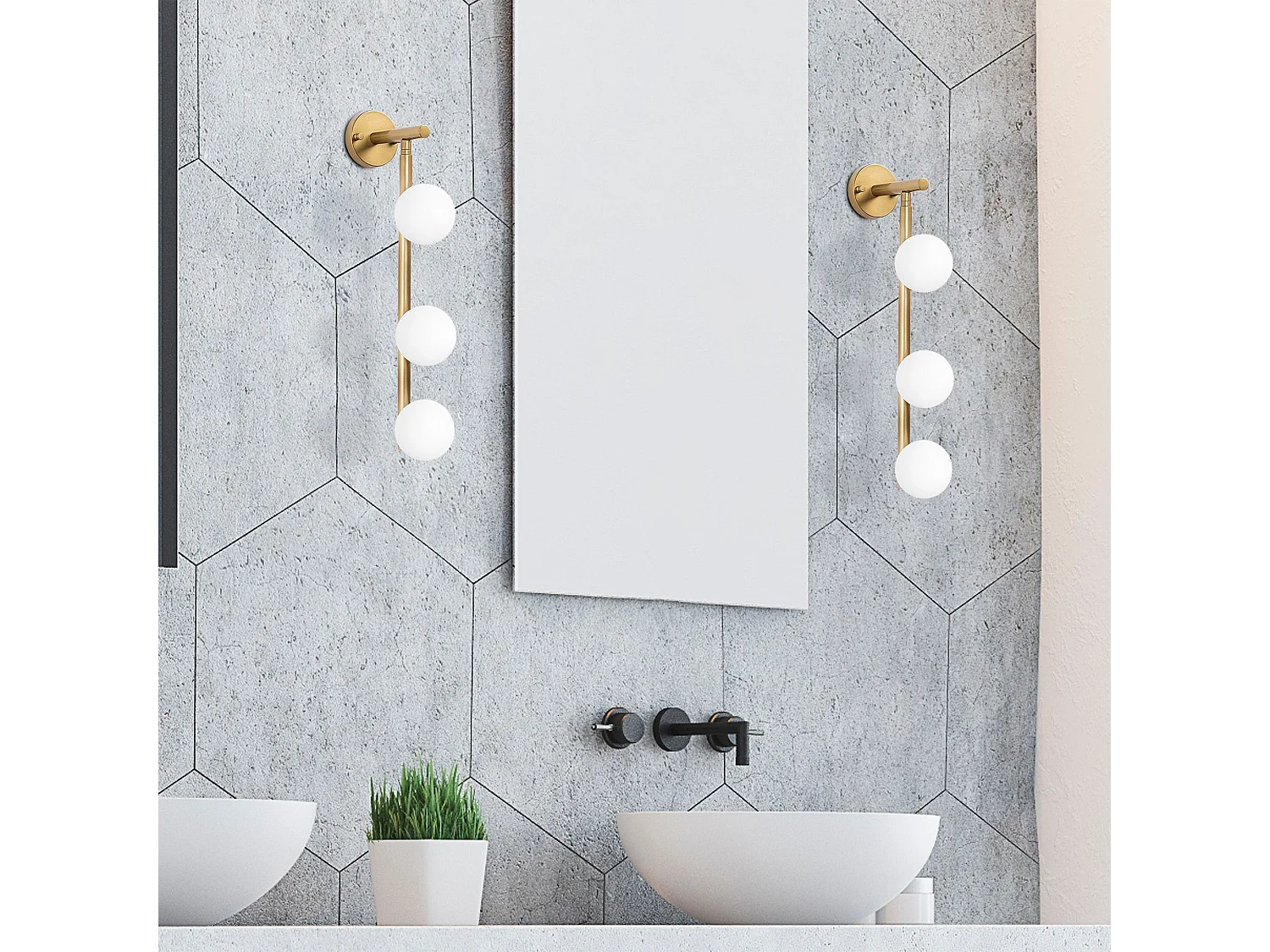 Applique murale barre 3 lampes Bulla 59cm Verre Blanc et Métal Or