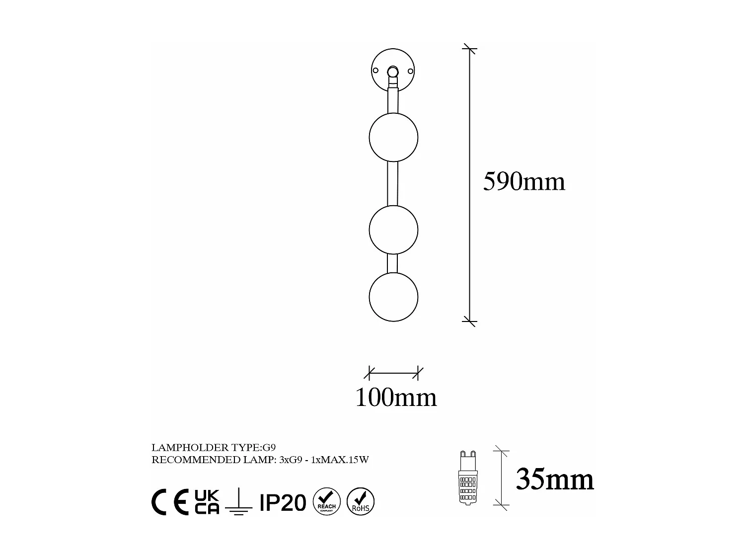 Applique murale barre 3 lampes Bulla 59cm Verre Blanc et Métal Or