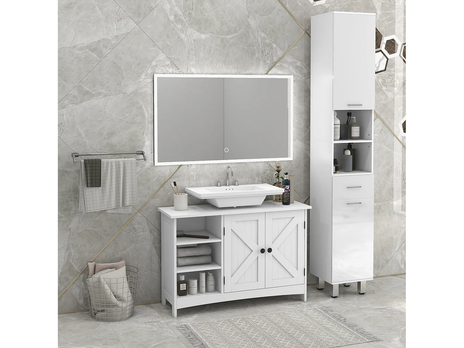 Armario de baño blanco 90x30x60 cm kleankin