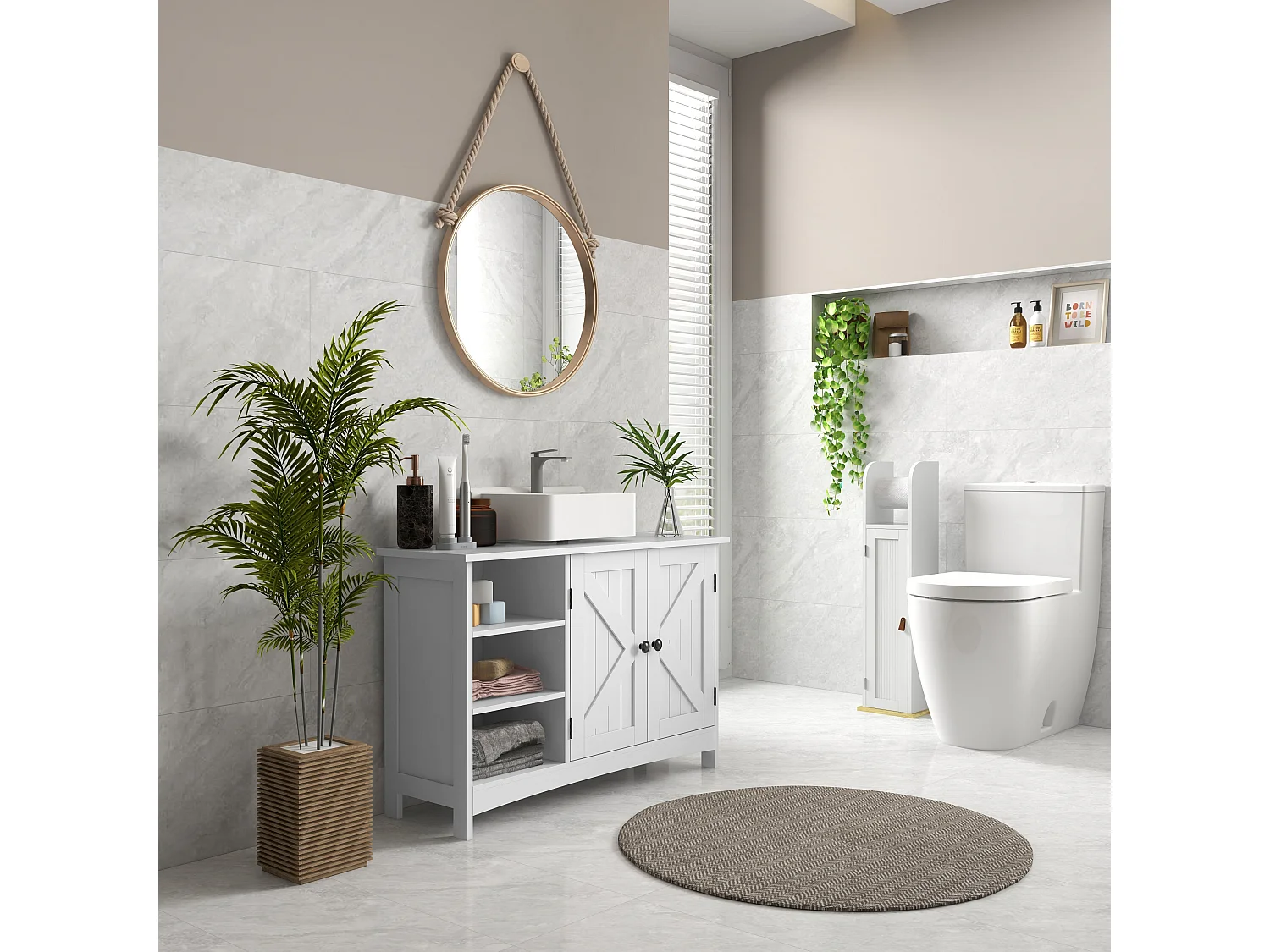 Armario de baño blanco 90x30x60 cm kleankin