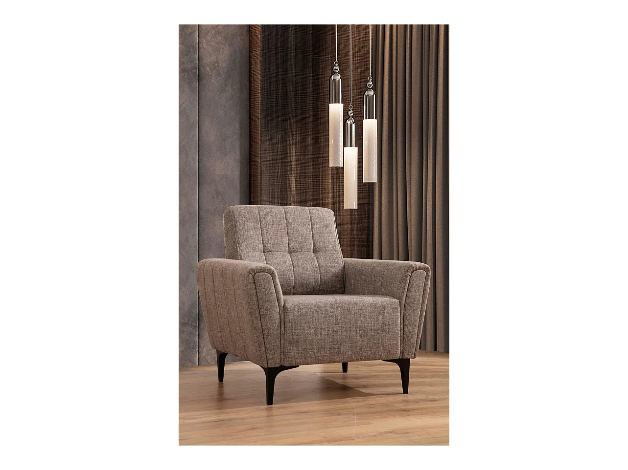 Poltrona Sora Moderna em Castanho Claro com Pernas Pretas - Conforto e Estilo para Seu Espaço