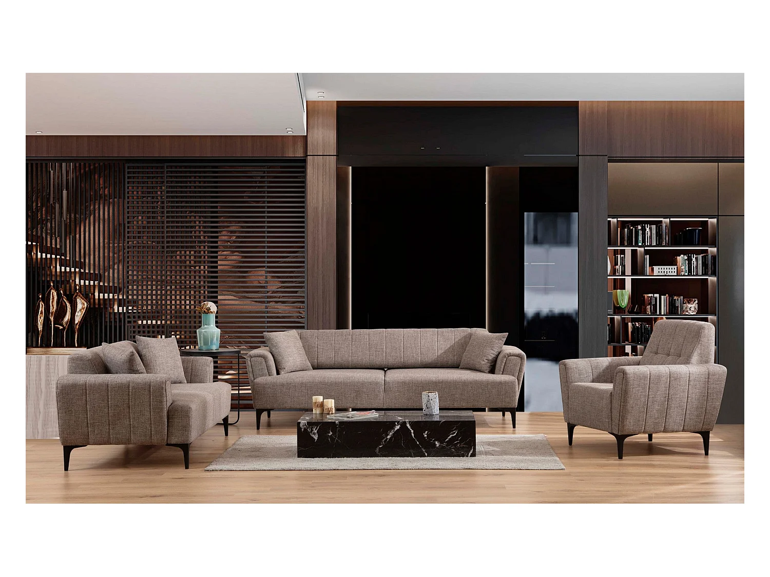 Poltrona Sora Moderna em Castanho Claro com Pernas Pretas - Conforto e Estilo para Seu Espaço