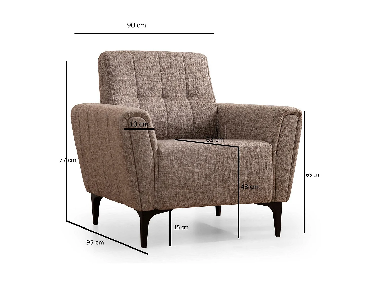 Elegante sillón de 1 plaza, marrón claro, 90 x 95 x 77 cm | Estructura de madera de haya y aglomerado, tejido 100% poliéster | Cojines de es