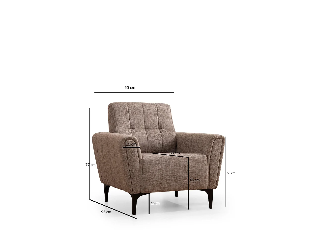 Elegante sillón de 1 plaza, marrón claro, 90 x 95 x 77 cm | Estructura de madera de haya y aglomerado, tejido 100% poliéster | Cojines de es