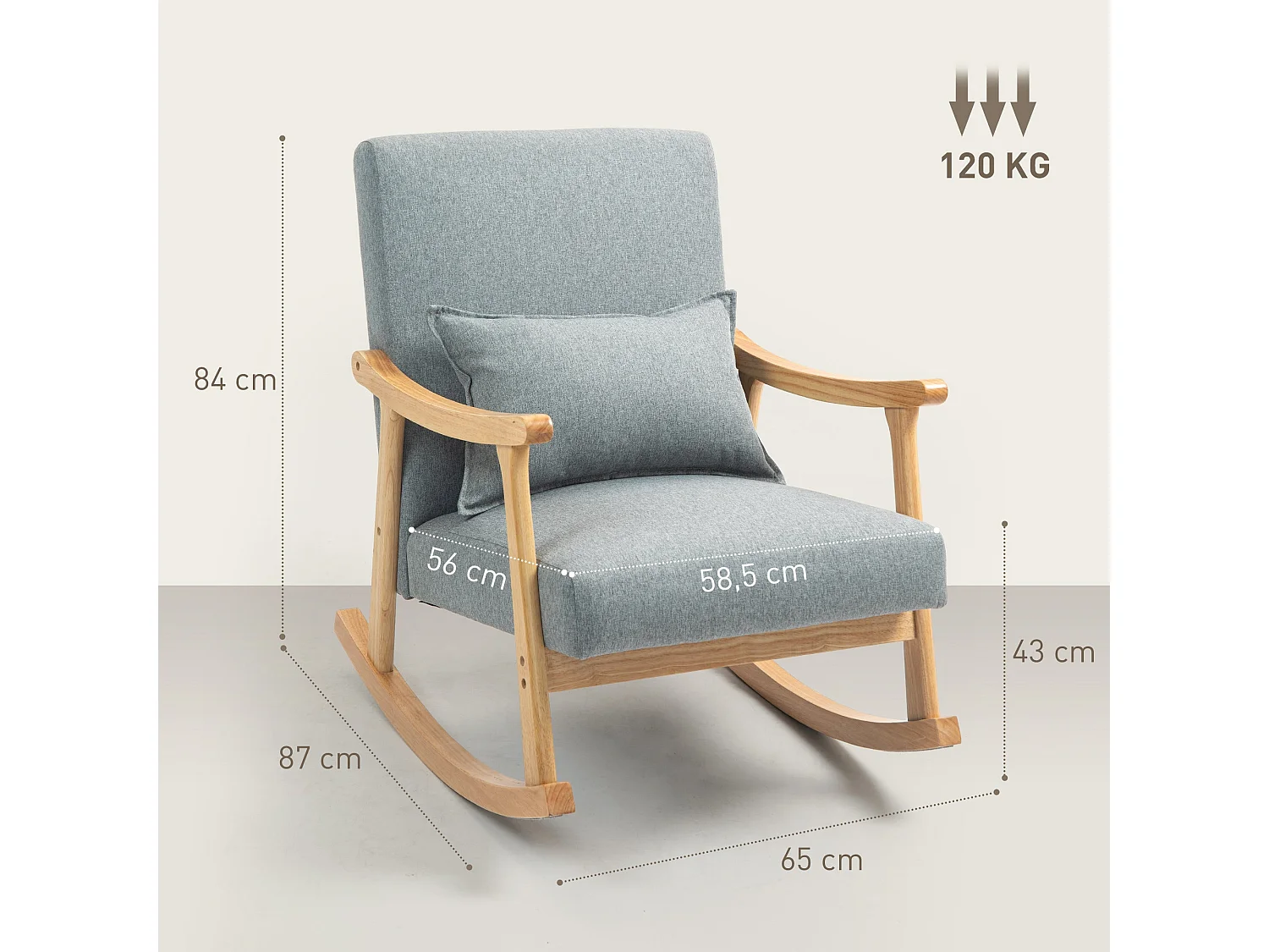 Poltrona Baloiço Moderna Claire em Cinzento Claro e Madeira - Conforto e Estilo para Sua Casa