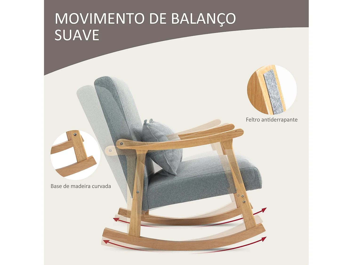 Mecedora Berta Homcom reposabrazos + cojín lumbar gris 84x65x87 cm