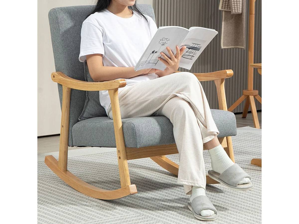 Mecedora Berta Homcom reposabrazos + cojín lumbar gris 84x65x87 cm