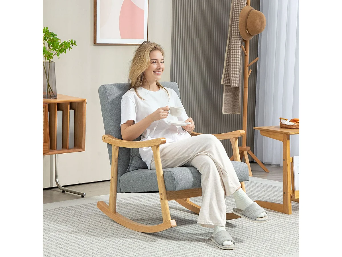 Mecedora Berta Homcom reposabrazos + cojín lumbar gris 84x65x87 cm