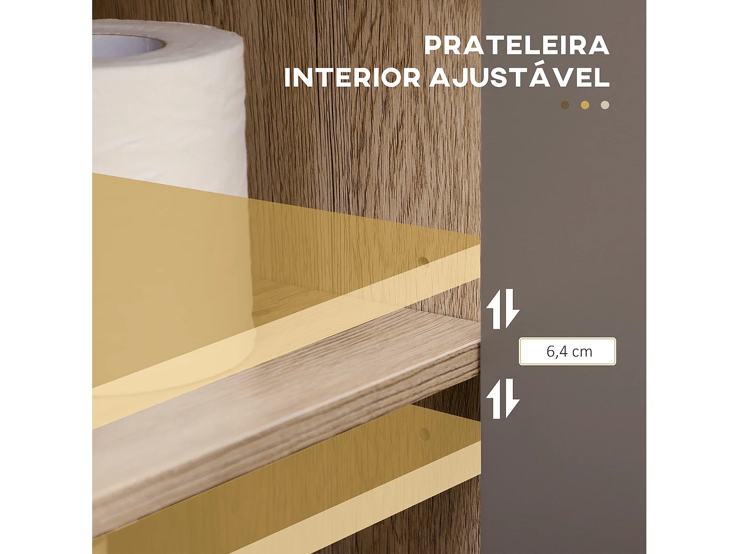 Móvel para Lavatório Belluno em Carvalho e Cinza com Prateleira Ajustável e Portas Duplas - 60x30x59,8 cm