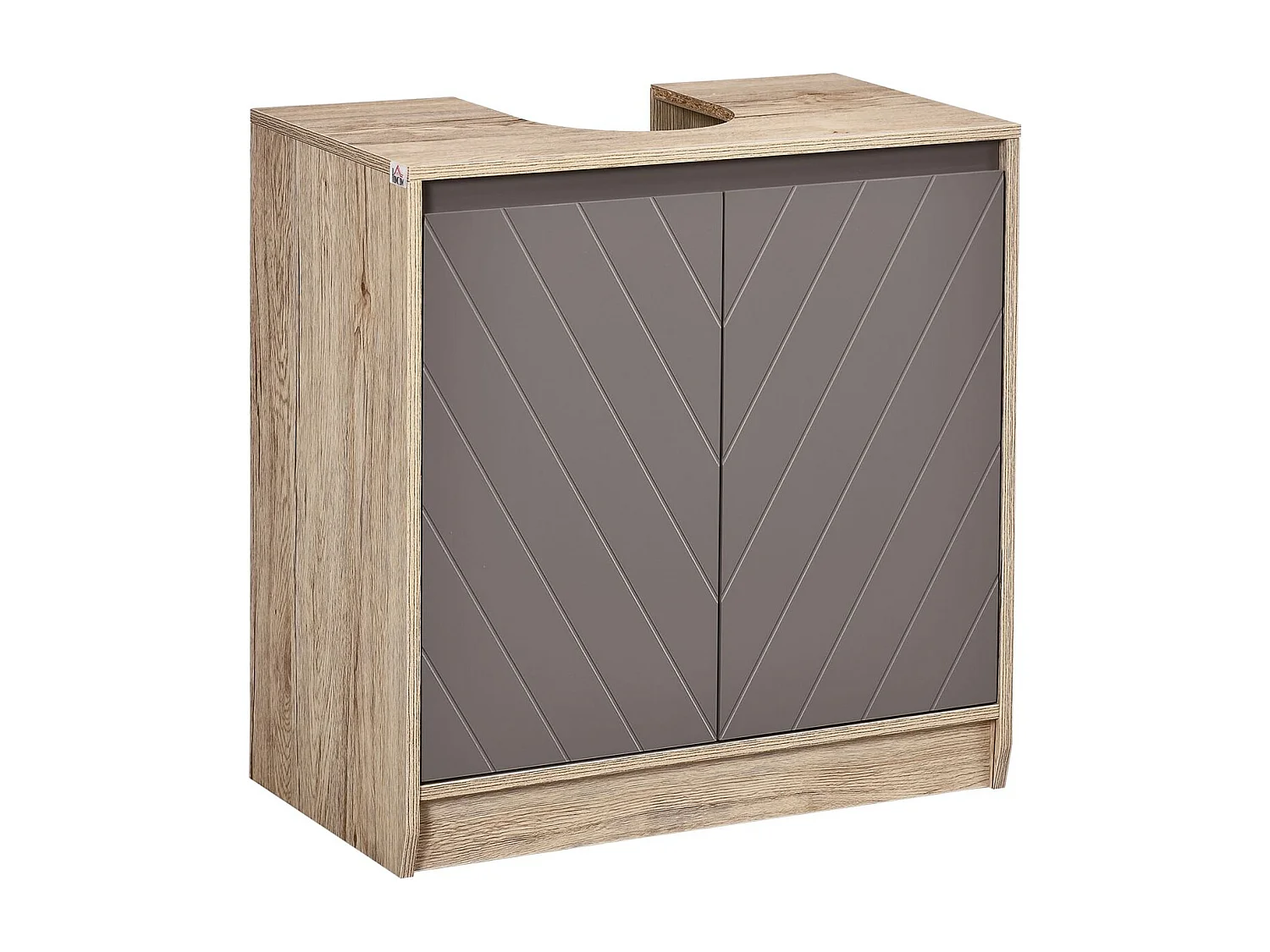 Móvel para Lavatório Belluno em Carvalho e Cinza com Prateleira Ajustável e Portas Duplas - 60x30x59,8 cm