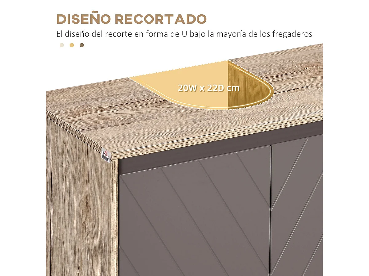 Móvel para Lavatório Belluno em Carvalho e Cinza com Prateleira Ajustável e Portas Duplas - 60x30x59,8 cm