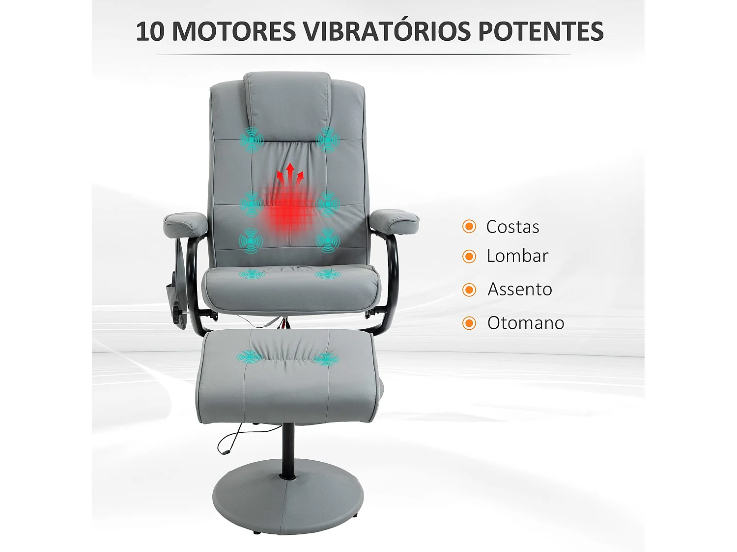 Sillón de masaje Valentín Homcom reclinable 10 puntos de masaje gris 102x77x88 cm