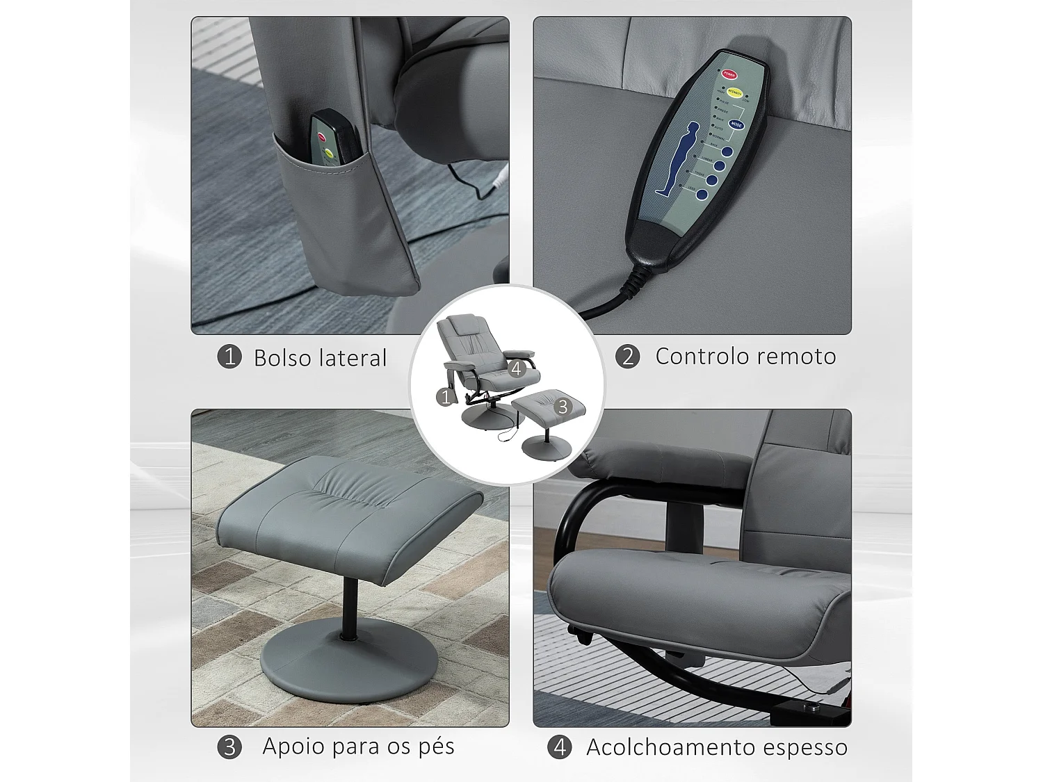 Sillón de masaje Valentín Homcom reclinable 10 puntos de masaje gris 102x77x88 cm