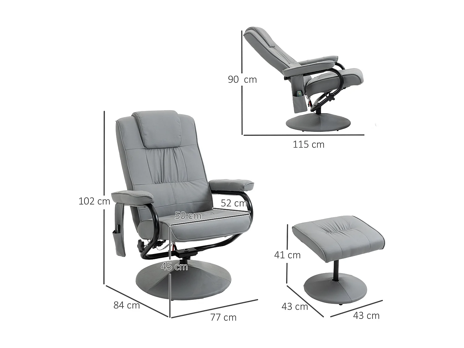 Sillón de masaje Valentín Homcom reclinable 10 puntos de masaje gris 102x77x88 cm