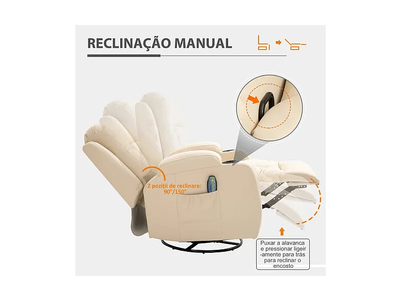 Sillón de masaje Friya Homcom reclinable con mando crema 104x85x94 cm