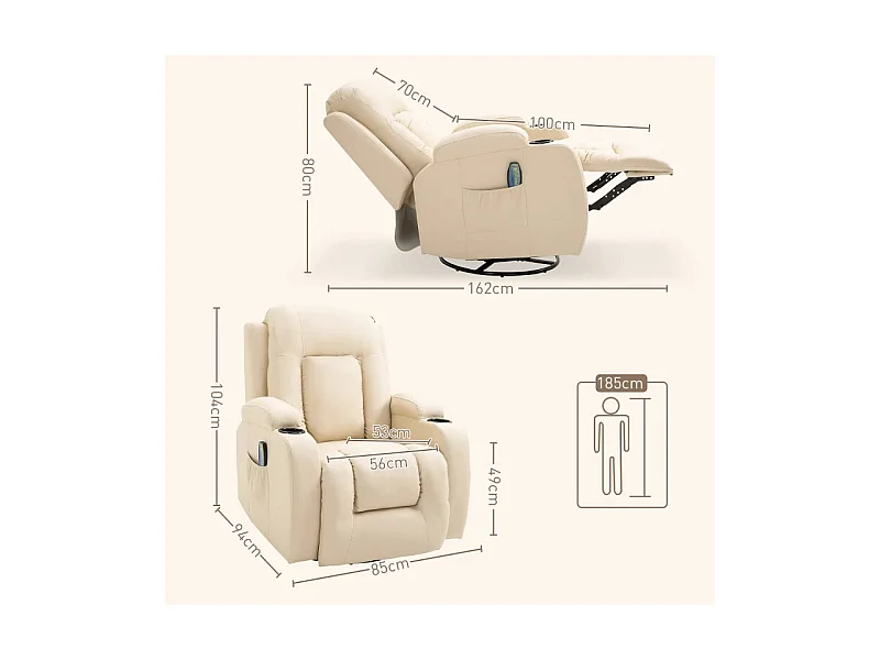 Sillón de masaje Friya Homcom reclinable con mando crema 104x85x94 cm