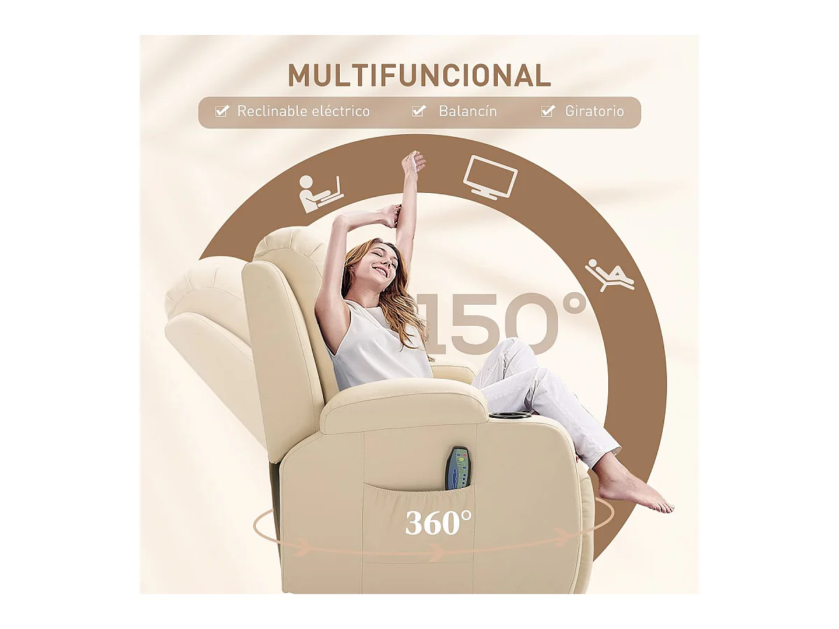 Sillón de masaje Friya Homcom reclinable con mando crema 104x85x94 cm