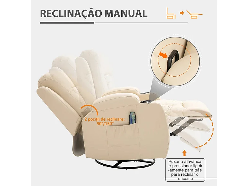 Sillón de masaje Friya Homcom reclinable con mando crema 104x85x94 cm