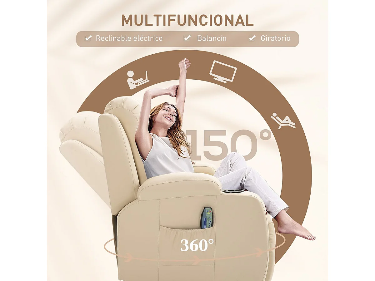 Sillón de masaje Friya Homcom reclinable con mando crema 104x85x94 cm