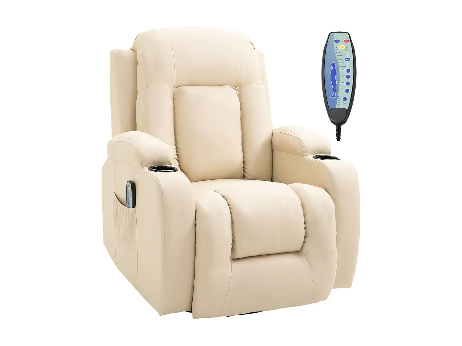 Poltrona de Massagem Reclinável com Aquecimento e Controle Remoto - 8 Pontos de Massagem - 150° - Creme