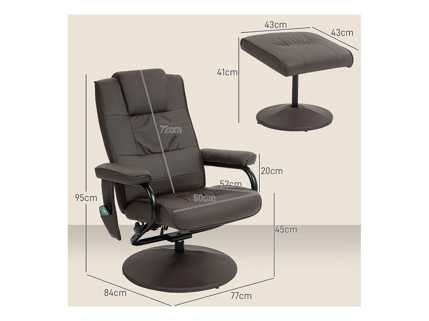 Sillón de masaje Spark Homcom 5 modos + reposapiés marrón 95x84x77cm