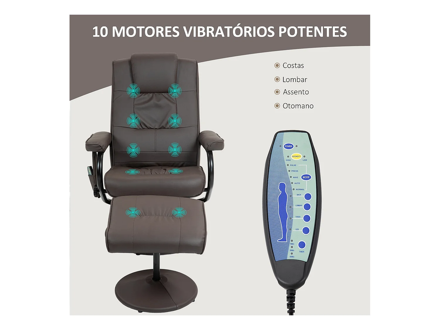 Sillón de masaje Spark Homcom 5 modos + reposapiés marrón 95x84x77cm