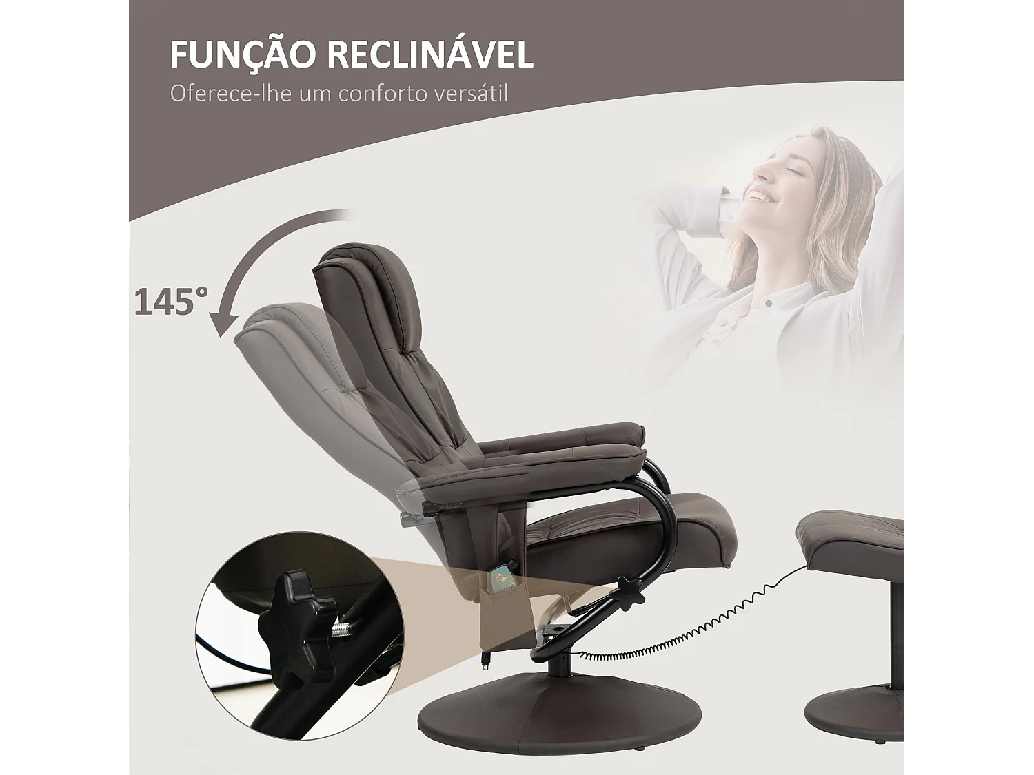 Poltrona de Massagem Elétrica Reclinável e Giratória com Controle Remoto e 10 Zonas de Massagem