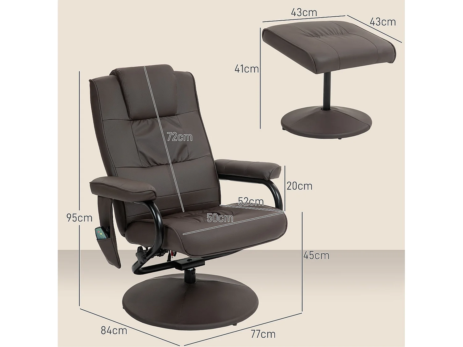 Poltrona de Massagem Elétrica Reclinável e Giratória com Controle Remoto e 10 Zonas de Massagem