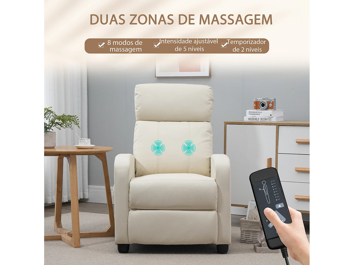 Sillón de masaje Rumbo Homcom 8 programas 5 intensidades crema 98x68x88 cm