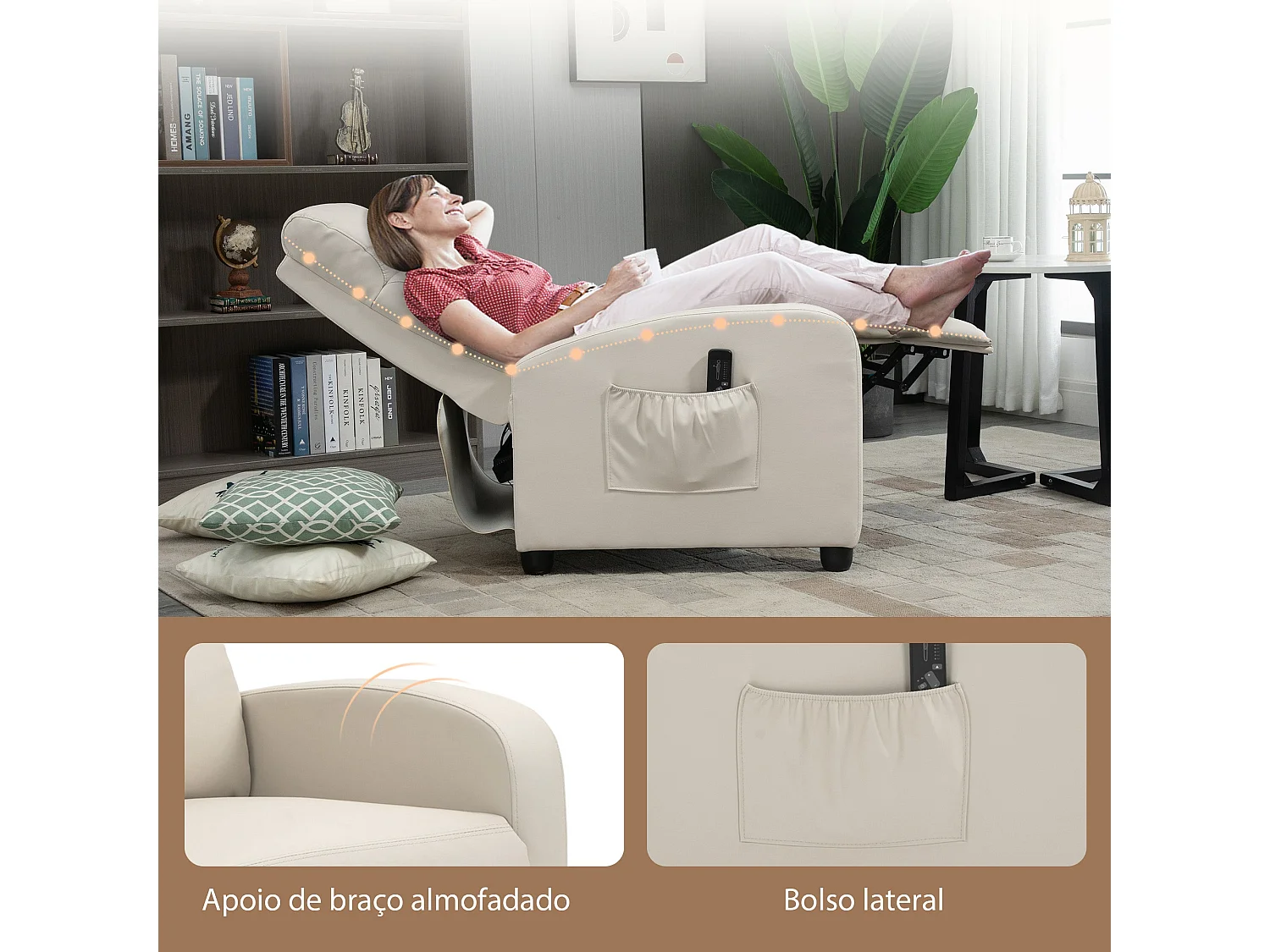 Sillón de masaje Rumbo Homcom 8 programas 5 intensidades crema 98x68x88 cm