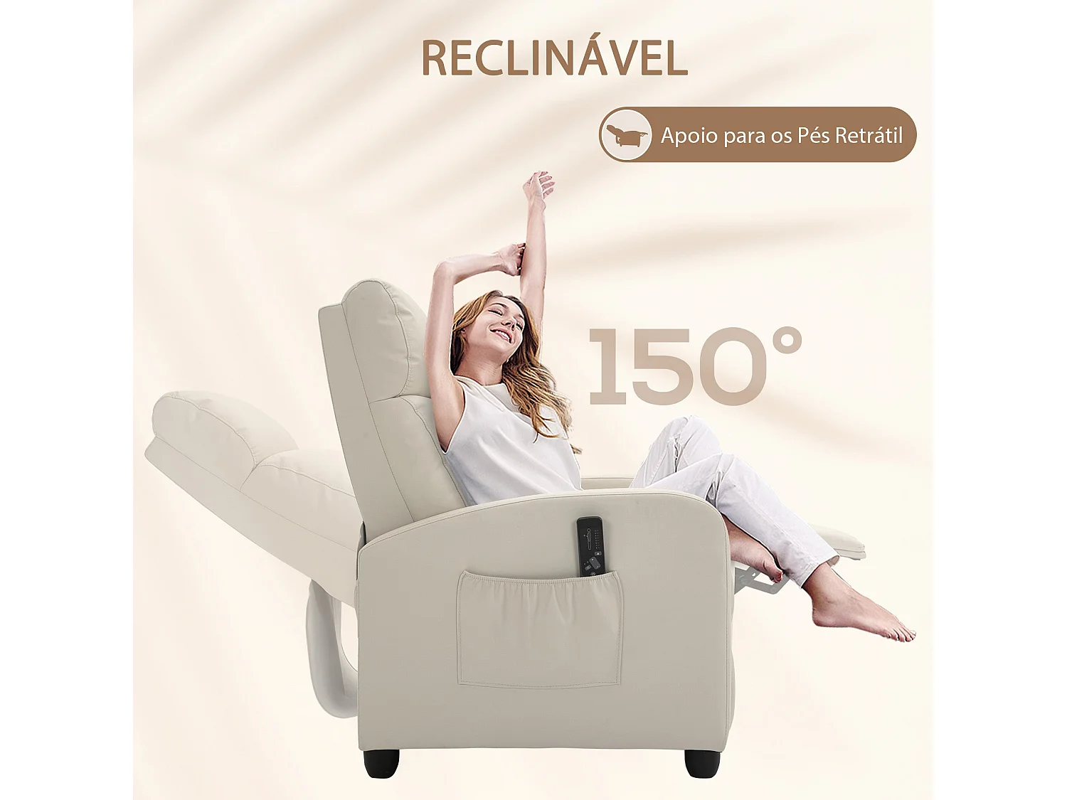 Sillón de masaje Rumbo Homcom 8 programas 5 intensidades crema 98x68x88 cm