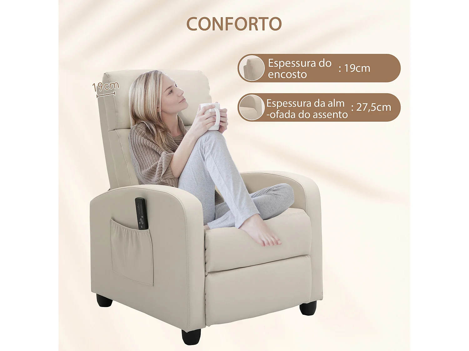 Sillón de masaje Rumbo Homcom 8 programas 5 intensidades crema 98x68x88 cm
