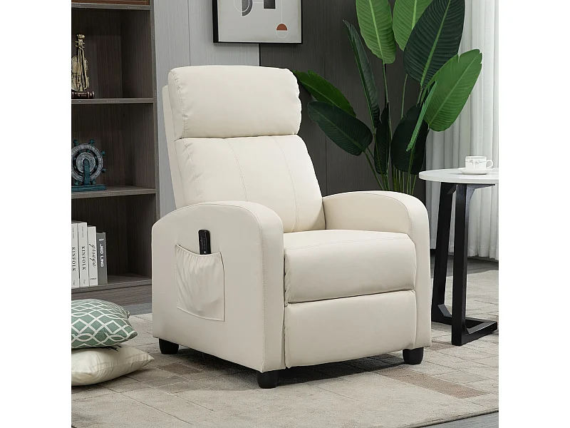 Poltrona de Massagem Reclinável com Controle Remoto - 8 Programas e 5 Níveis de Intensidade em Estofado PU Creme