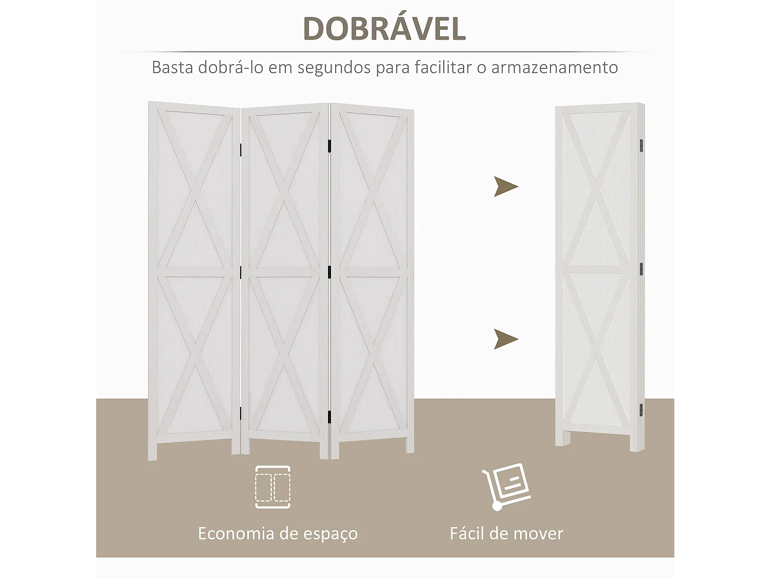 Biombo Elegante de 3 Painéis para Separação de Ambientes em Madeira - Modelo Västerås