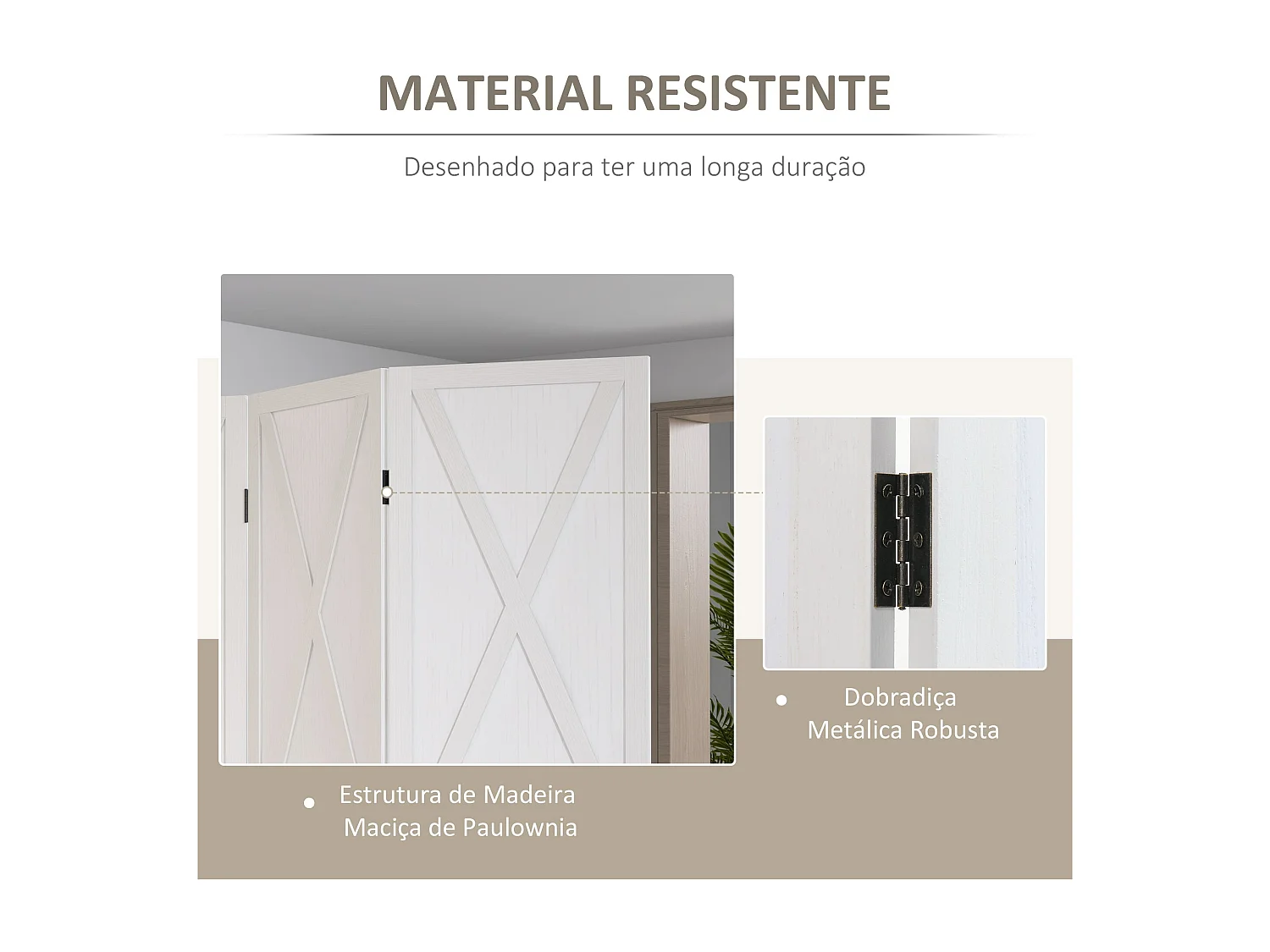 Biombo Elegante de 3 Painéis para Separação de Ambientes em Madeira - Modelo Västerås