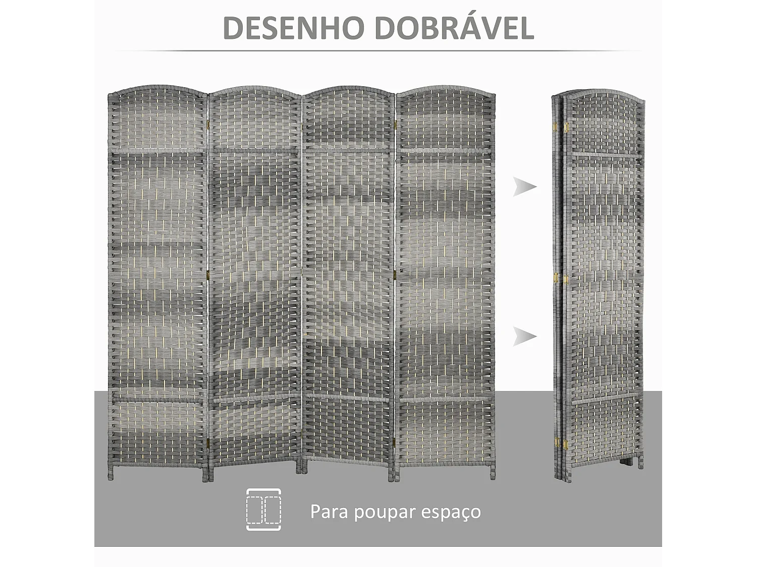 Biombo Dobrável de 6 Painéis em Polipropileno para Divisão de Ambientes - Modelo Lucca em Cinza Misto