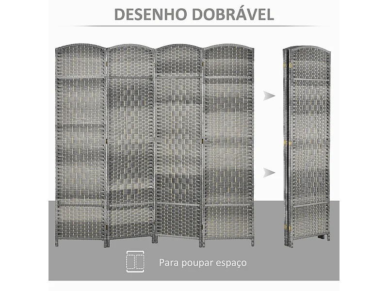 Biombo Dobrável de 6 Painéis em Polipropileno para Divisão de Ambientes - Modelo Lucca em Cinza Misto