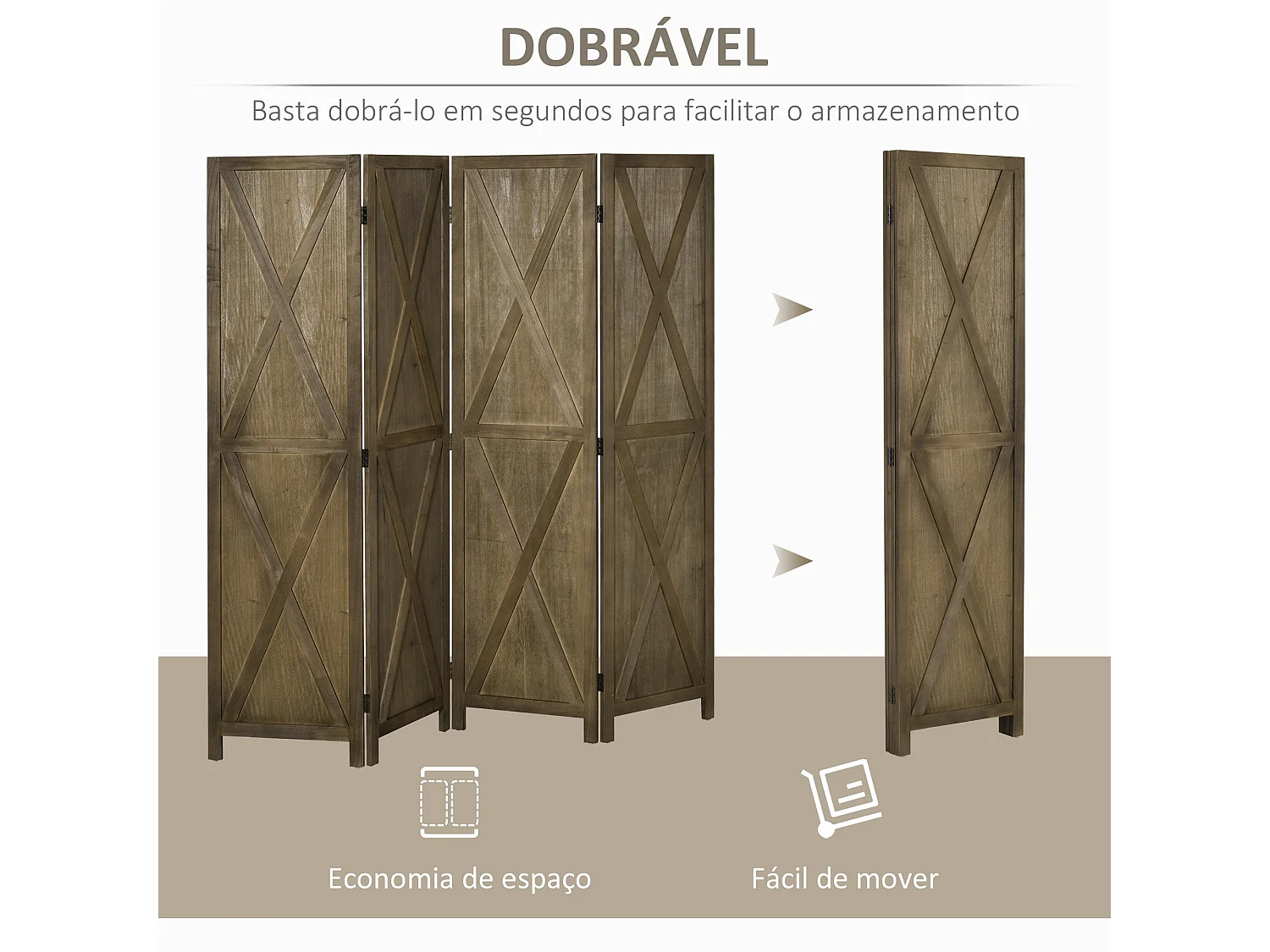 Biombo Dobrável de 4 Painéis em Madeira Paulownia para Separação de Ambientes - Elegância e Praticidade na Decoração