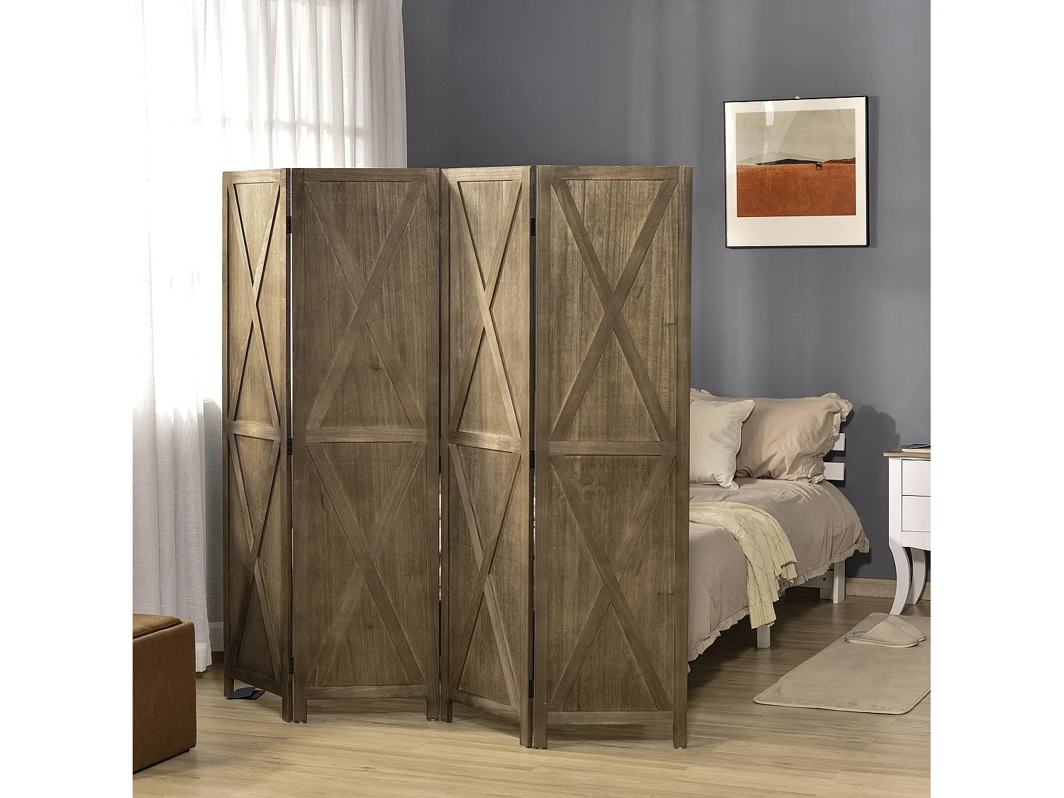 Biombo Dobrável de 4 Painéis em Madeira Paulownia para Separação de Ambientes - Elegância e Praticidade na Decoração