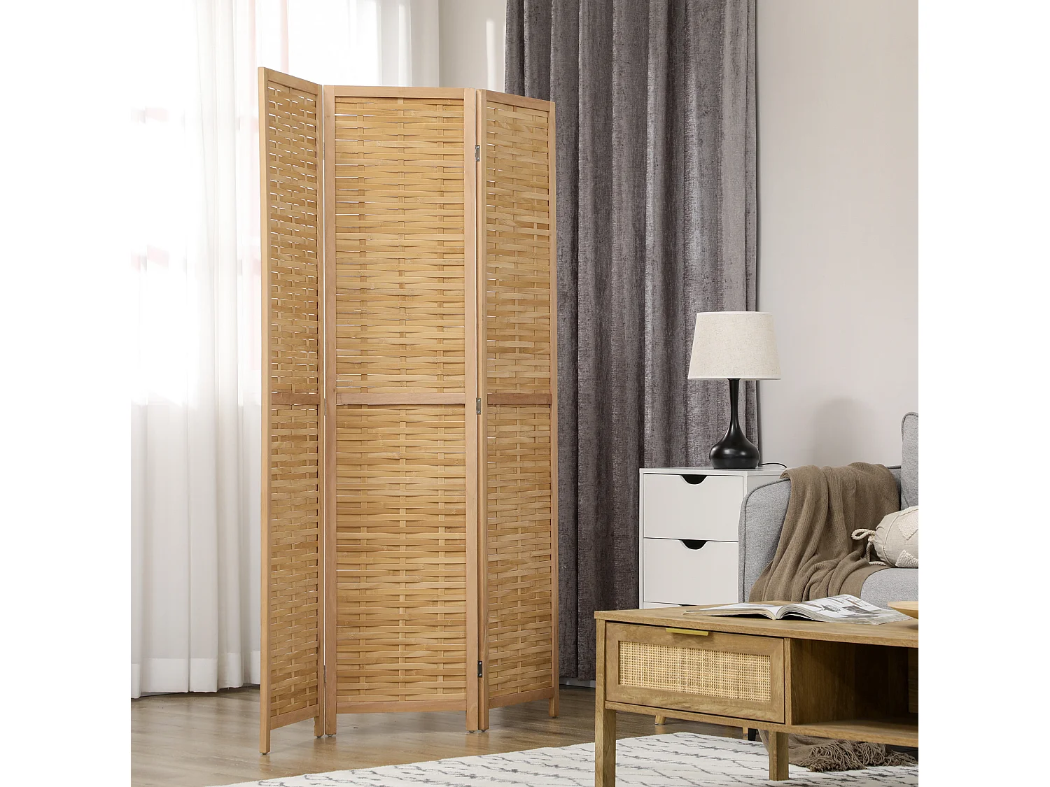 Biombo madera natural 120x1.8x170 cm HOMCOM