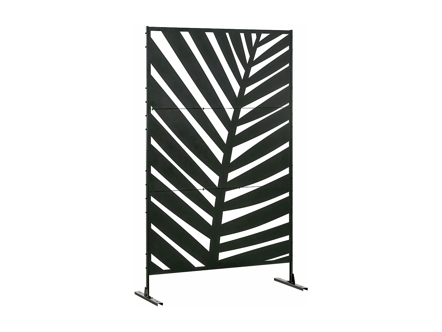 Biombo Decorativo de 3 Peças em Aço com Padrão de Folha de Bananeira para Jardim e Varanda 122x45x198 cm Preto