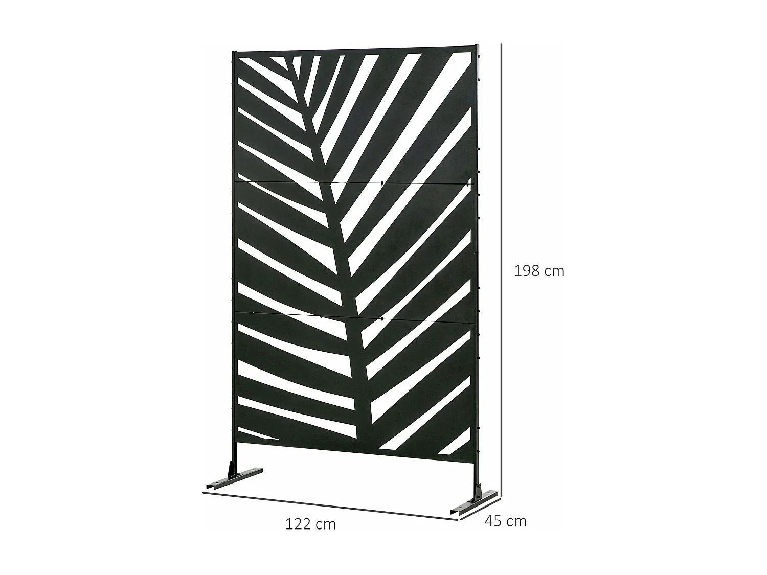 Biombo Decorativo de 3 Peças em Aço com Padrão de Folha de Bananeira para Jardim e Varanda 122x45x198 cm Preto