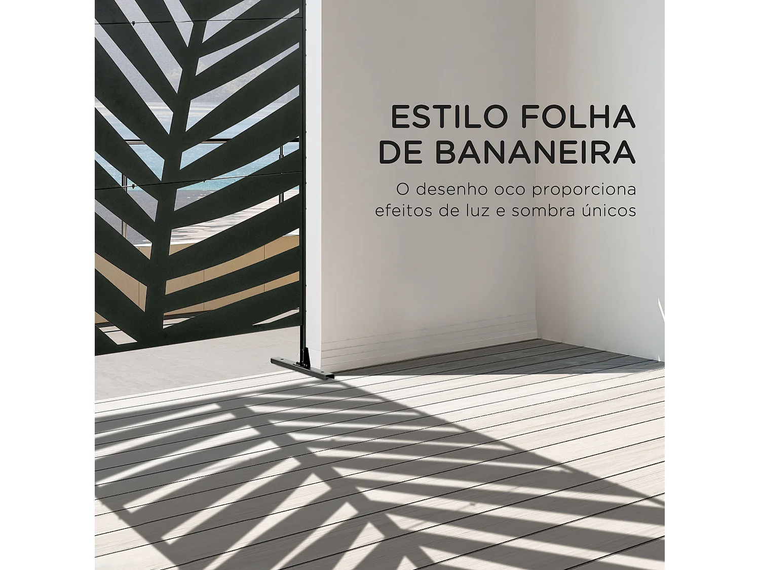 Biombo Decorativo de 3 Peças em Aço com Padrão de Folha de Bananeira para Jardim e Varanda 122x45x198 cm Preto
