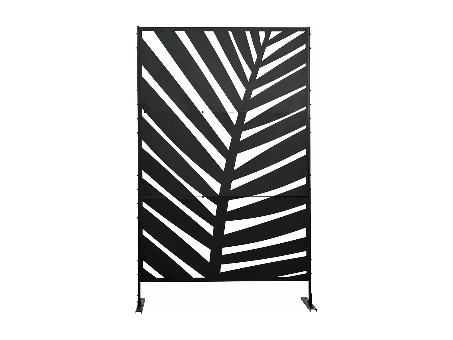 Biombo Decorativo de 3 Peças em Aço com Padrão de Folha de Bananeira para Jardim e Varanda 122x45x198 cm Preto