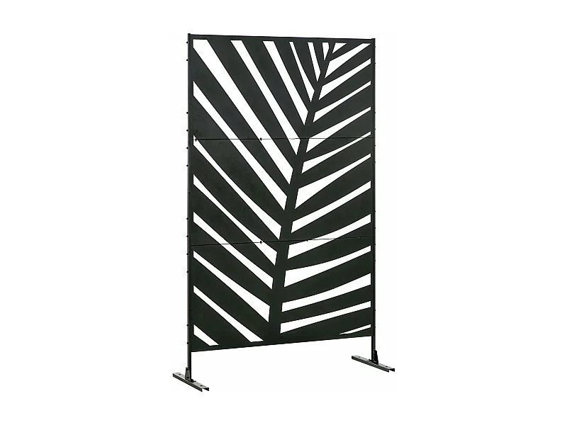 Biombo Decorativo de 3 Peças em Aço com Padrão de Folha de Bananeira para Jardim e Varanda 122x45x198 cm Preto