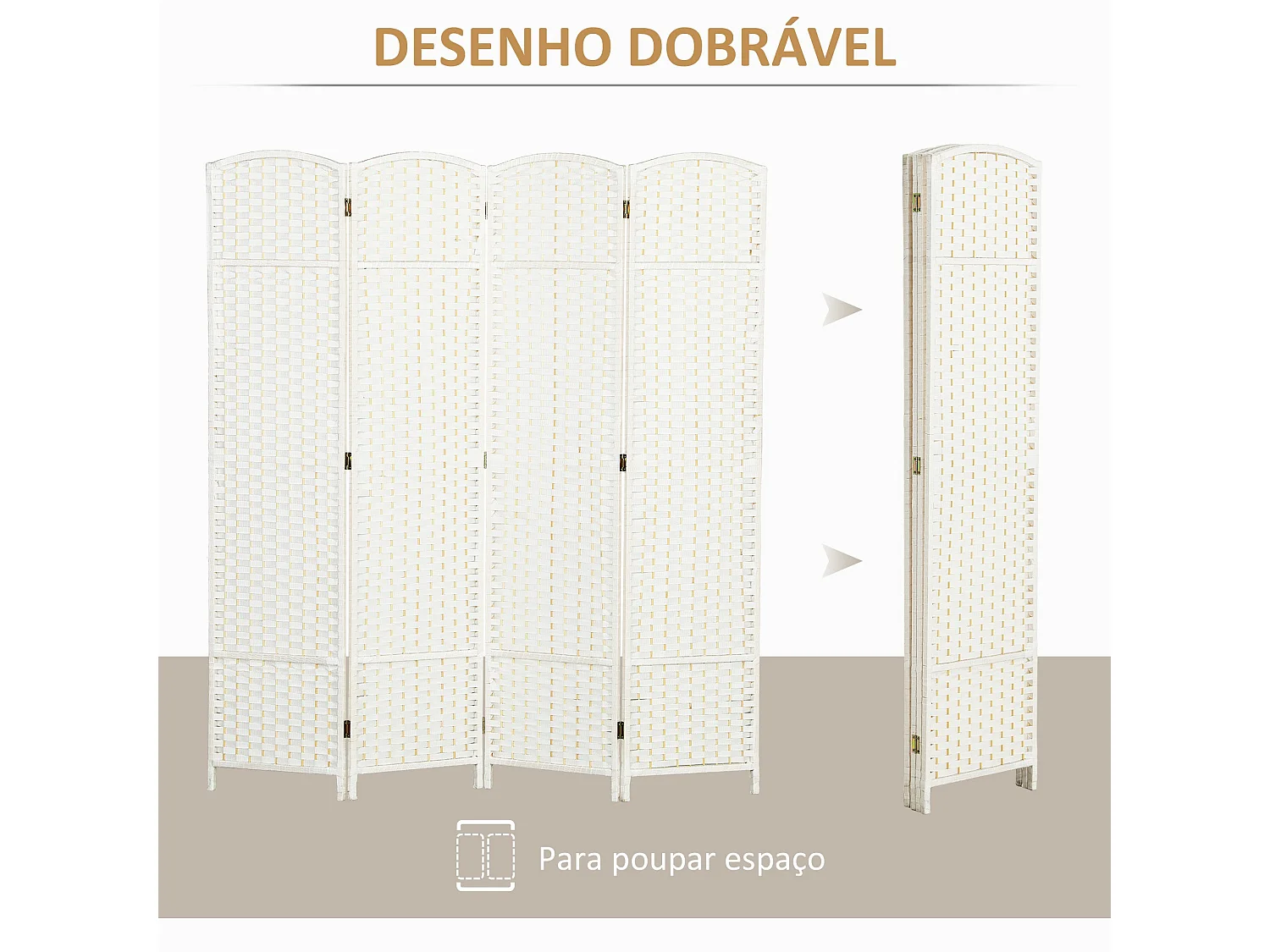Biombo Dobrável de 4 Painéis 160x170 cm para Separação de Ambientes em Branco – Modelo Ålesund
